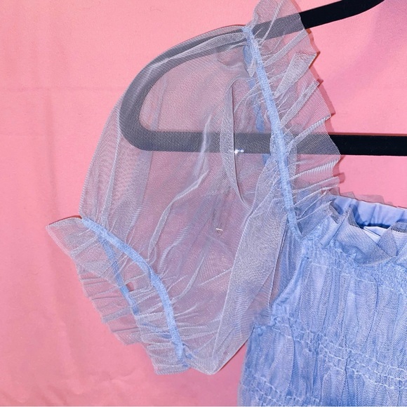 Cinderella Blue Top Puff Sleeve Elegant Lace Mesh Soft Tulle Crop Medium Blāshe - Picture 2 of 13